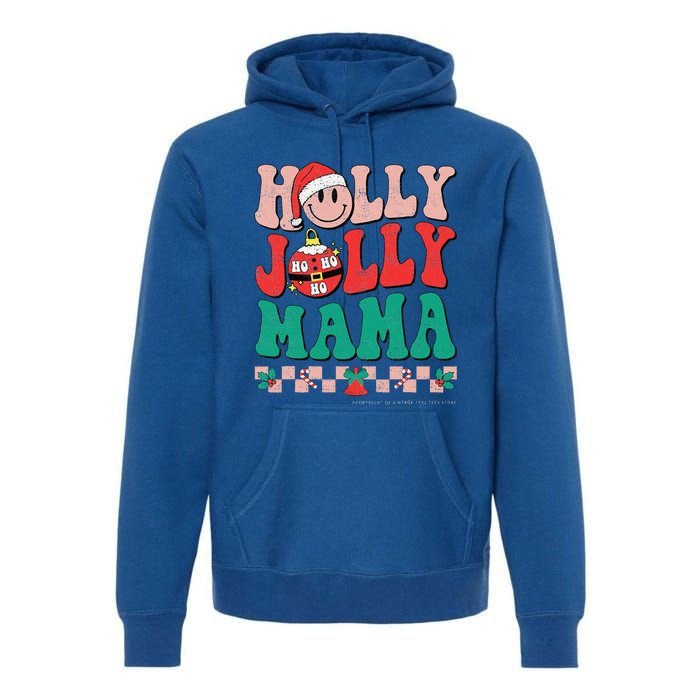 Groovy Retro Christmas Hippie Have A Holly Xmas Jolly Mama Premium Hoodie