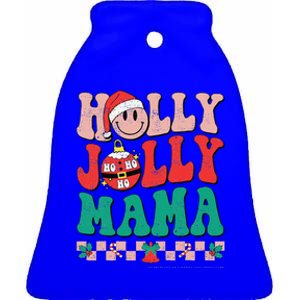 Groovy Retro Christmas Hippie Have A Holly Xmas Jolly Mama Ceramic Bell Ornament