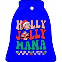 Groovy Retro Christmas Hippie Have A Holly Xmas Jolly Mama Ceramic Bell Ornament