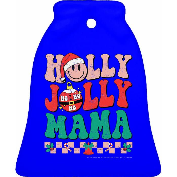 Groovy Retro Christmas Hippie Have A Holly Xmas Jolly Mama Ceramic Bell Ornament