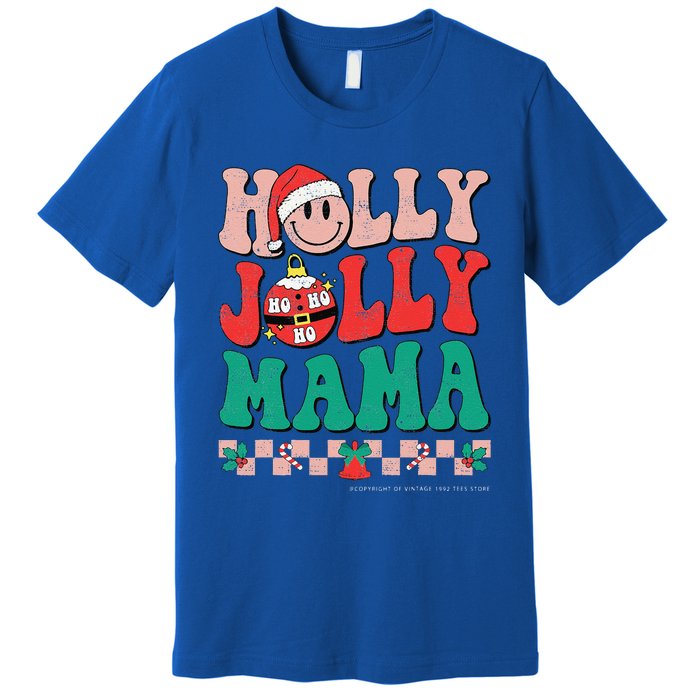 Groovy Retro Christmas Hippie Have A Holly Xmas Jolly Mama Premium T-Shirt