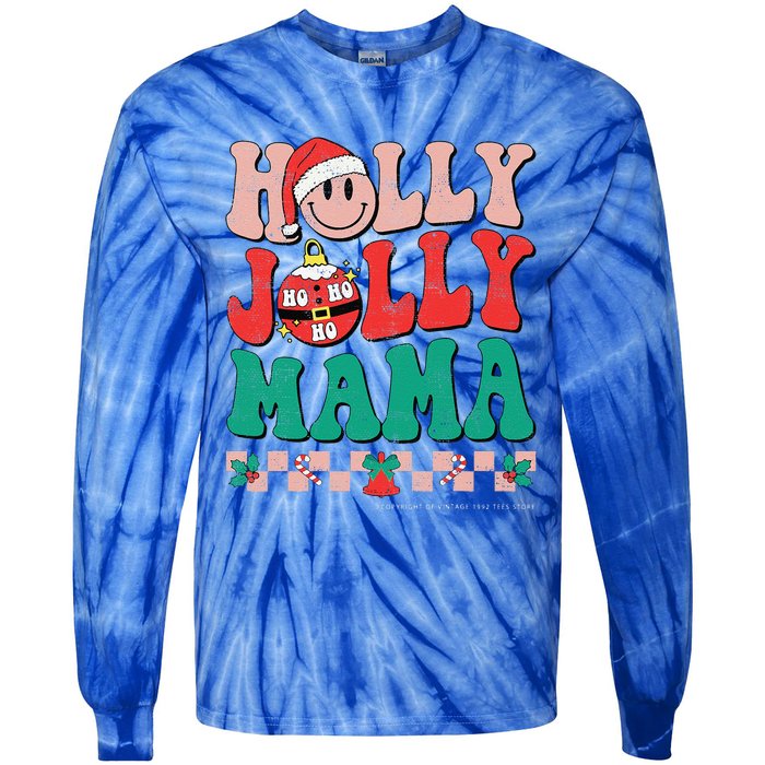 Groovy Retro Christmas Hippie Have A Holly Xmas Jolly Mama Tie-Dye Long Sleeve Shirt