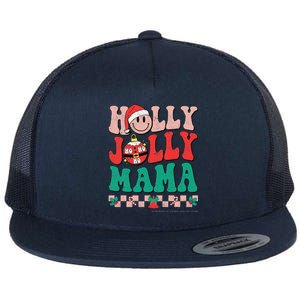 Groovy Retro Christmas Hippie Have A Holly Xmas Jolly Mama Flat Bill Trucker Hat