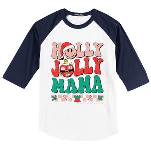 Groovy Retro Christmas Hippie Have A Holly Xmas Jolly Mama Baseball Sleeve Shirt