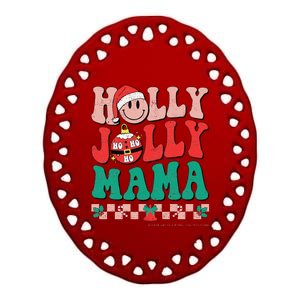 Groovy Retro Christmas Hippie Have A Holly Xmas Jolly Mama Ceramic Oval Ornament