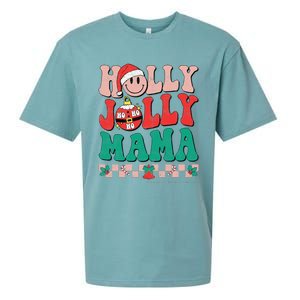 Groovy Retro Christmas Hippie Have A Holly Xmas Jolly Mama Sueded Cloud Jersey T-Shirt