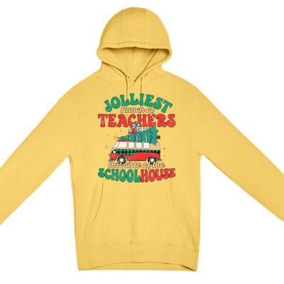 Groovy Retro Christmas Teacher Jolly Vibes Jolliest Bunch Premium Pullover Hoodie