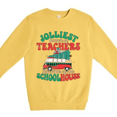 Groovy Retro Christmas Teacher Jolly Vibes Jolliest Bunch Premium Crewneck Sweatshirt