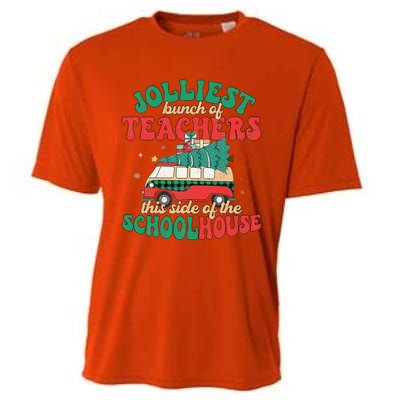 Groovy Retro Christmas Teacher Jolly Vibes Jolliest Bunch Cooling Performance Crew T-Shirt