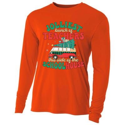 Groovy Retro Christmas Teacher Jolly Vibes Jolliest Bunch Cooling Performance Long Sleeve Crew