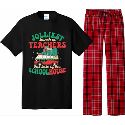 Groovy Retro Christmas Teacher Jolly Vibes Jolliest Bunch Pajama Set