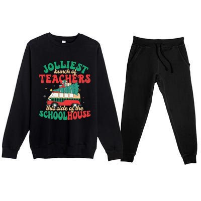 Groovy Retro Christmas Teacher Jolly Vibes Jolliest Bunch Premium Crewneck Sweatsuit Set