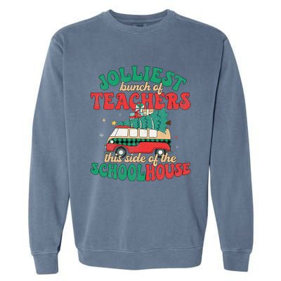 Groovy Retro Christmas Teacher Jolly Vibes Jolliest Bunch Garment-Dyed Sweatshirt