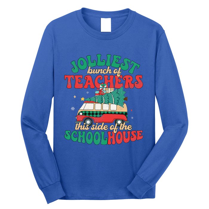 Groovy Retro Christmas Teacher Jolly Vibes Jolliest Bunch Long Sleeve Shirt