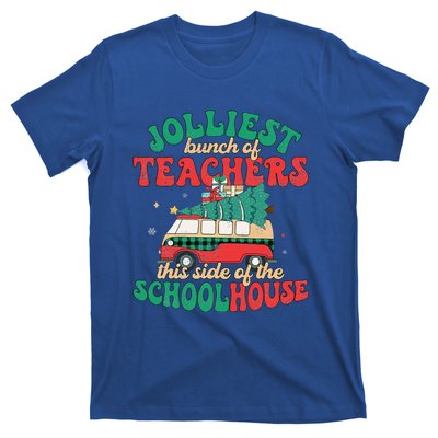 Groovy Retro Christmas Teacher Jolly Vibes Jolliest Bunch T-Shirt