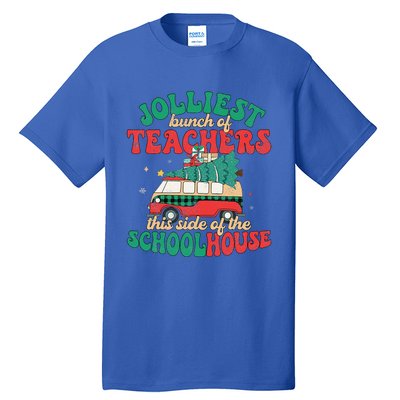 Groovy Retro Christmas Teacher Jolly Vibes Jolliest Bunch Tall T-Shirt