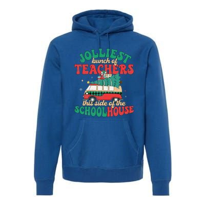 Groovy Retro Christmas Teacher Jolly Vibes Jolliest Bunch Premium Hoodie