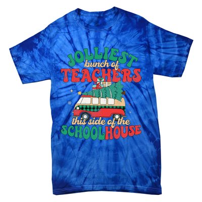 Groovy Retro Christmas Teacher Jolly Vibes Jolliest Bunch Tie-Dye T-Shirt