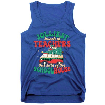 Groovy Retro Christmas Teacher Jolly Vibes Jolliest Bunch Tank Top