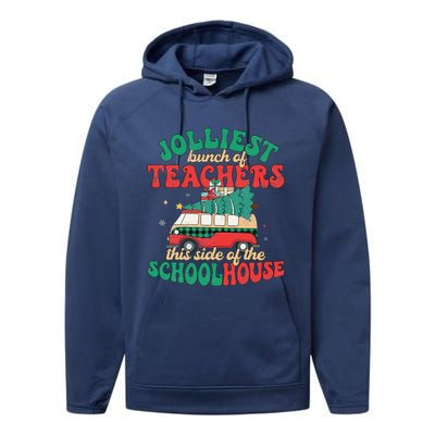 Groovy Retro Christmas Teacher Jolly Vibes Jolliest Bunch Performance Fleece Hoodie