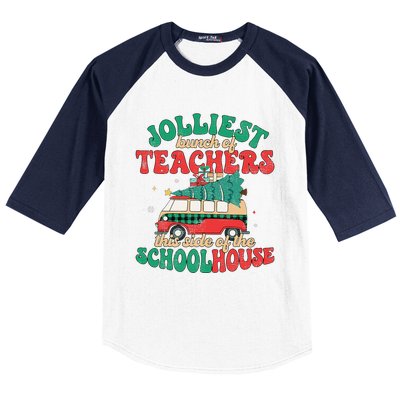 Groovy Retro Christmas Teacher Jolly Vibes Jolliest Bunch Baseball Sleeve Shirt