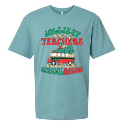 Groovy Retro Christmas Teacher Jolly Vibes Jolliest Bunch Sueded Cloud Jersey T-Shirt