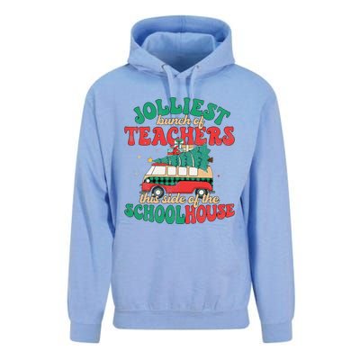 Groovy Retro Christmas Teacher Jolly Vibes Jolliest Bunch Unisex Surf Hoodie