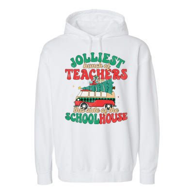 Groovy Retro Christmas Teacher Jolly Vibes Jolliest Bunch Garment-Dyed Fleece Hoodie