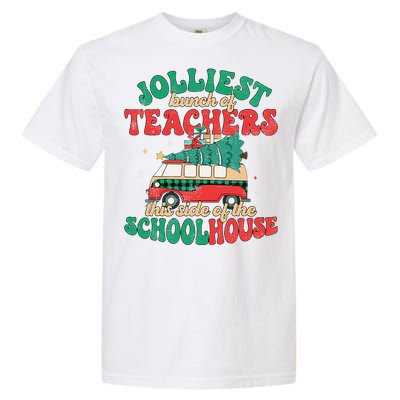 Groovy Retro Christmas Teacher Jolly Vibes Jolliest Bunch Garment-Dyed Heavyweight T-Shirt