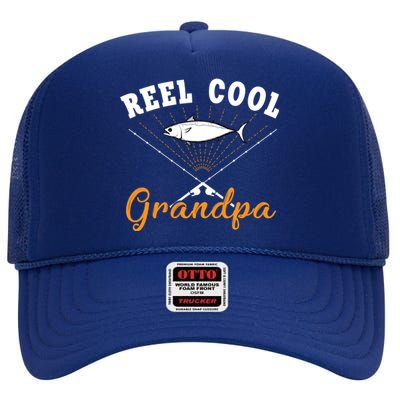 Great Reel Cool Grandpa Fishing Gift High Crown Mesh Back Trucker Hat