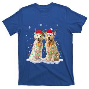 Golden Retriever Christmas Santa Hat Reindeer Lights Pajama Gift T-Shirt