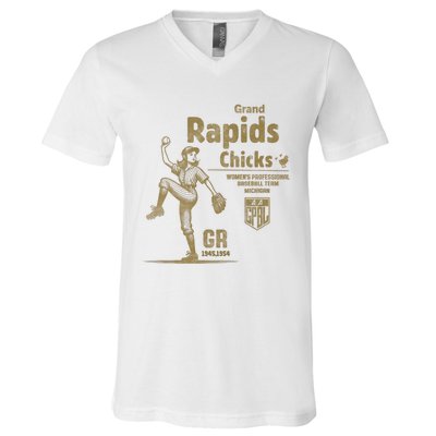 Grand Rapids Chicks Professional Women Baseball V-Neck T-Shirt