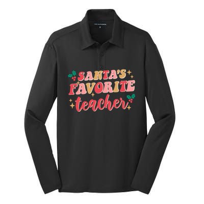 Groovy Retro Christmas School Santas Favorite Teacher Gift Silk Touch Performance Long Sleeve Polo