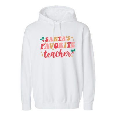 Groovy Retro Christmas School Santas Favorite Teacher Gift Garment-Dyed Fleece Hoodie