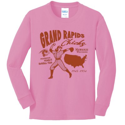 Grand Rapids Chicks Professional Women Baseball Team Kids Long Sleeve Shirt