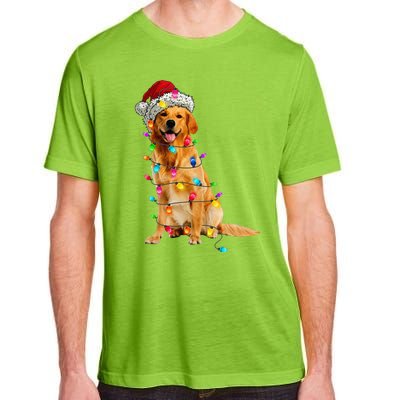 Golden Retrievers Christmas Lights Hat Santa Dog Lover Adult ChromaSoft Performance T-Shirt