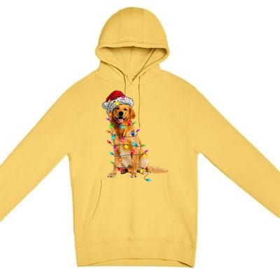 Golden Retrievers Christmas Lights Hat Santa Dog Lover Premium Pullover Hoodie