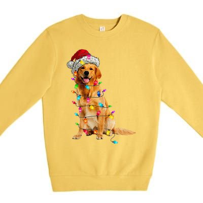 Golden Retrievers Christmas Lights Hat Santa Dog Lover Premium Crewneck Sweatshirt