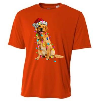 Golden Retrievers Christmas Lights Hat Santa Dog Lover Cooling Performance Crew T-Shirt