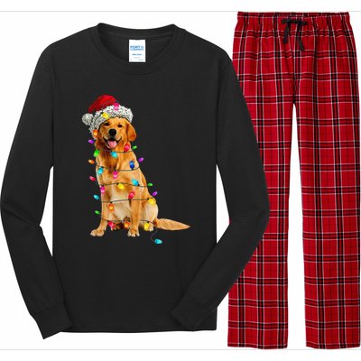 Golden Retrievers Christmas Lights Hat Santa Dog Lover Long Sleeve Pajama Set