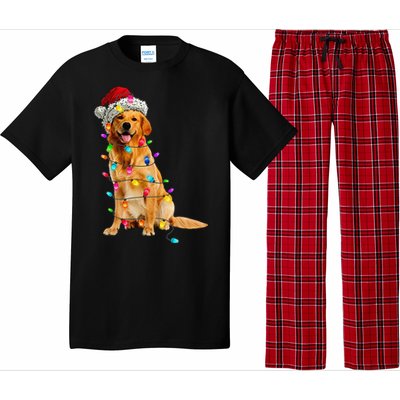 Golden Retrievers Christmas Lights Hat Santa Dog Lover Pajama Set