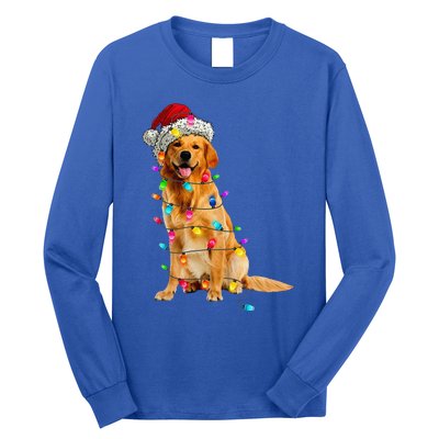 Golden Retrievers Christmas Lights Hat Santa Dog Lover Long Sleeve Shirt