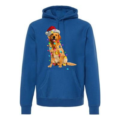 Golden Retrievers Christmas Lights Hat Santa Dog Lover Premium Hoodie