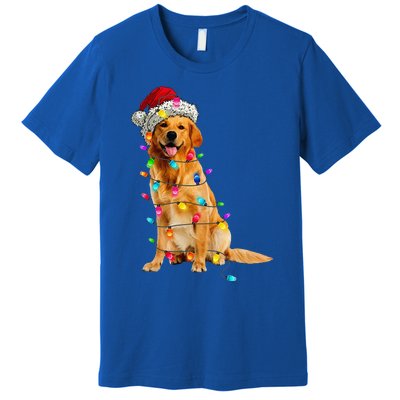 Golden Retrievers Christmas Lights Hat Santa Dog Lover Premium T-Shirt