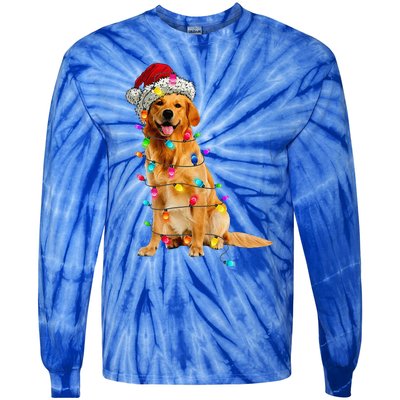 Golden Retrievers Christmas Lights Hat Santa Dog Lover Tie-Dye Long Sleeve Shirt