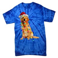 Golden Retrievers Christmas Lights Hat Santa Dog Lover Tie-Dye T-Shirt