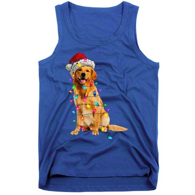 Golden Retrievers Christmas Lights Hat Santa Dog Lover Tank Top