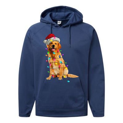 Golden Retrievers Christmas Lights Hat Santa Dog Lover Performance Fleece Hoodie