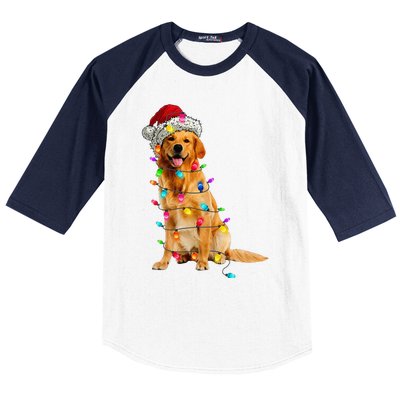 Golden Retrievers Christmas Lights Hat Santa Dog Lover Baseball Sleeve Shirt