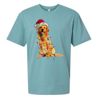 Golden Retrievers Christmas Lights Hat Santa Dog Lover Sueded Cloud Jersey T-Shirt